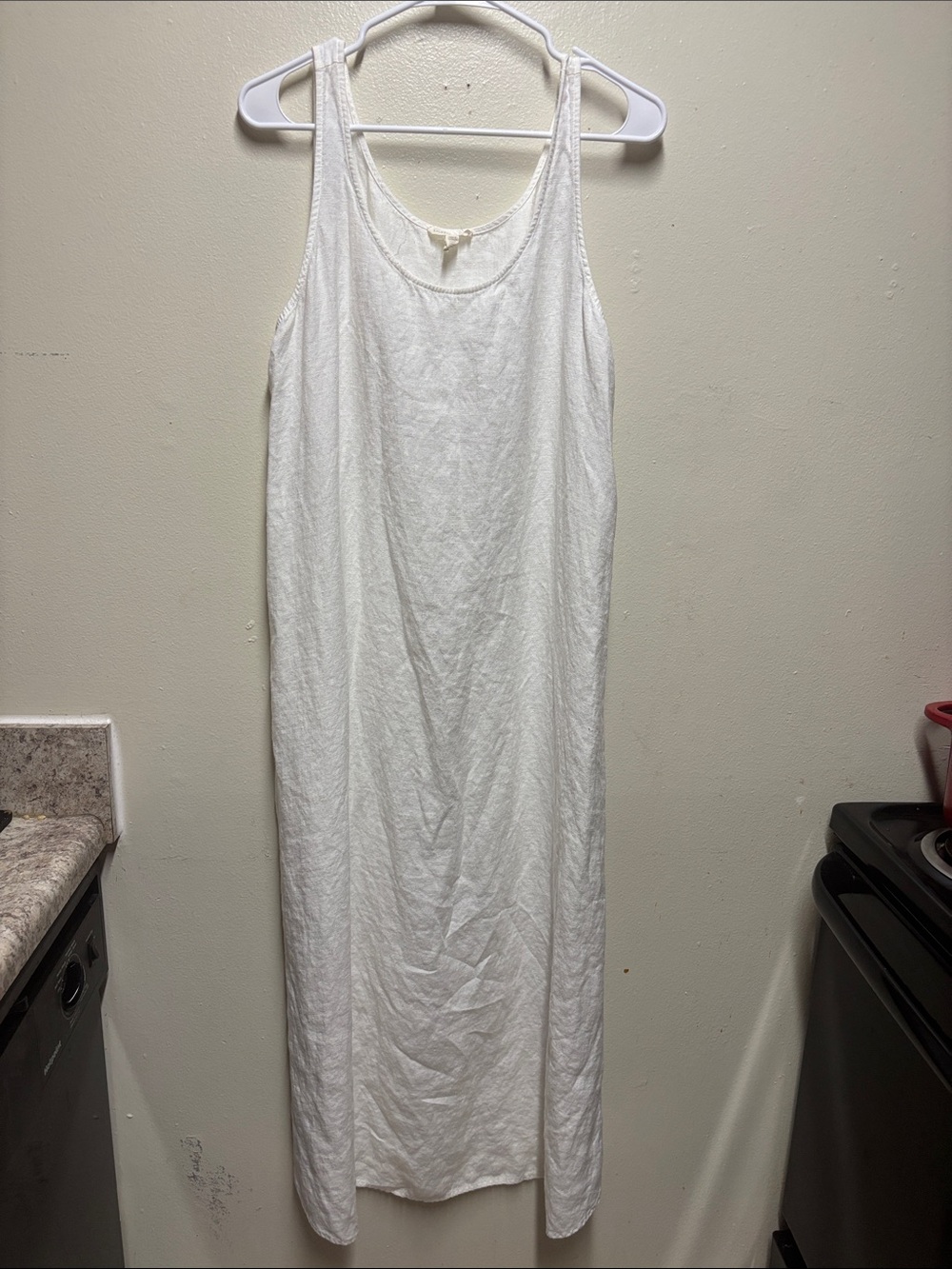 Eileen Fisher maxi scoop neck dress linen blend off white size Large